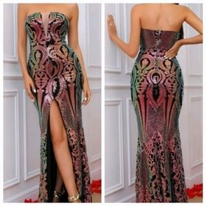 MULTICOLOR RANDOM PRINT SPECIAL EVENT MAXI DRESS